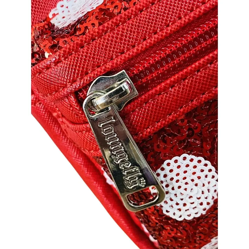 Disney Parks Loungefly Minnie Mouse Wristlet Red Sequin Bow Polka Dot NWOT